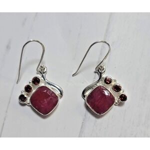 Sterling Silver 925 Ruby Garnet Dangle Drop Earrings Womens Boho Statement Gems